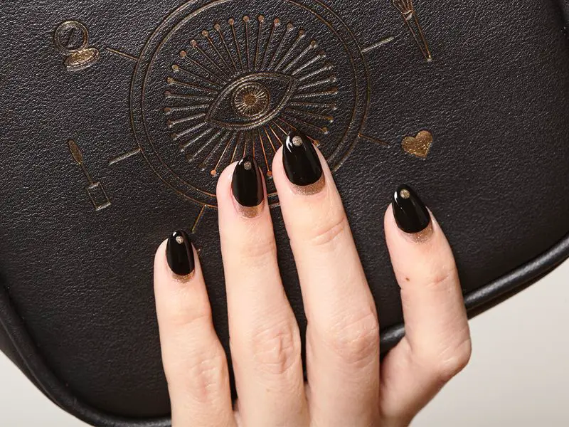 black nails with jewels