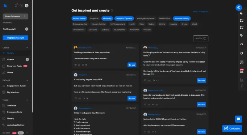 Hypefury: A Comprehensive Review Of Social Media Automation Tool 3 63610ce55c6f647bf8d1f2aa Hypefury Inspiration panel
